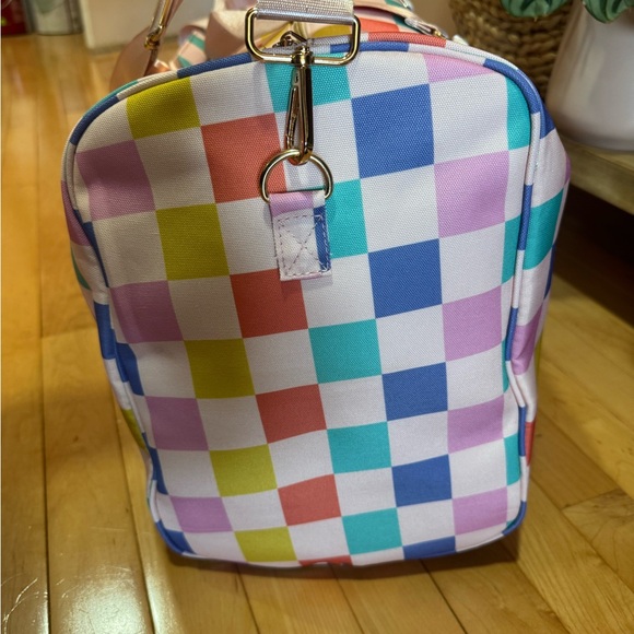 Multicolored Checkered Pattern Duffle Weekender Bag 🩷🧡💛💚🩵💜 - Picture 6 of 9